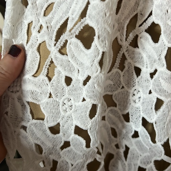 SANS SOUCI White/Tan Eyelet Detail Dress w/Spaghetti Straps, Sz Small, GUC. - Picture 5 of 11